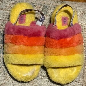 UGG Plush Rainbow Slide Sandals - Yellow, Pink, Orange